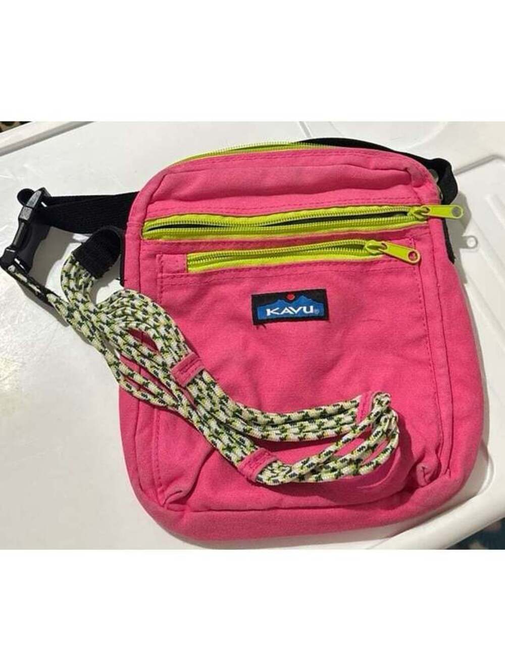 KAVI Pink and Neon Green Crossbody bag